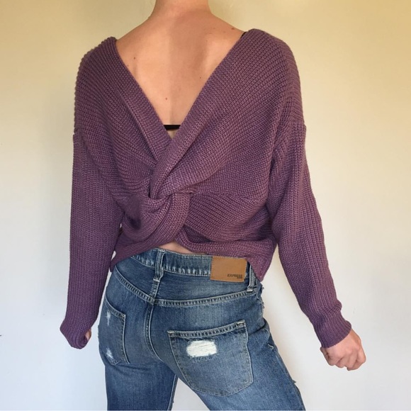 NEW open back vneck Twisted sweater comfy - Picture 2 of 4